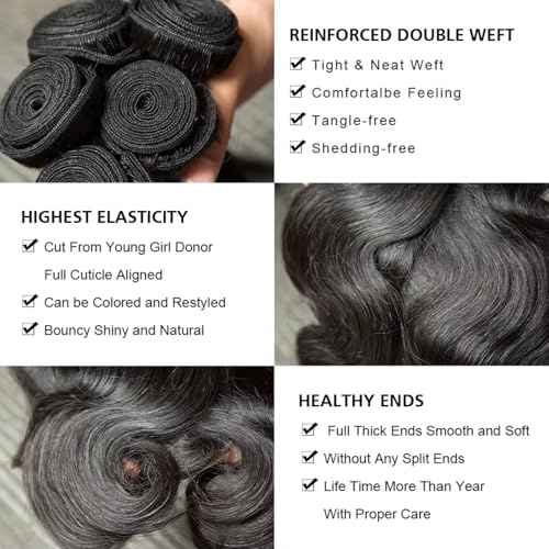 12A Human Hair Bundles 18 20 22 24 Inch Body Wave 100% Unprocessed Hair 4 Bundles Deals Extensions Quick Weave Human Hair Natural Black Color