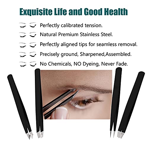 LUDOUPIER 4-Piece Tweezers Set with Travel Case - Precision Stainless Steel