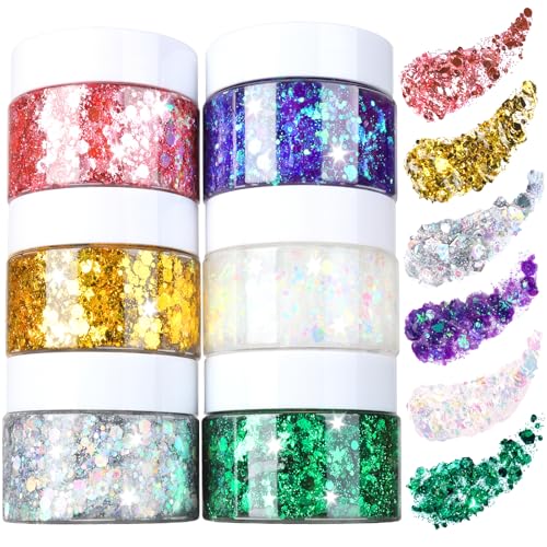 6-Color Body Glitter Gel Set - Face, Hair & Body Makeup