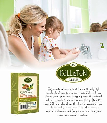 Kalliston, Olive Oil Soap with Bitter Almond extract and volcanic Pumice stone, all natural soap bar, product of Crete, Greece, pack of 4