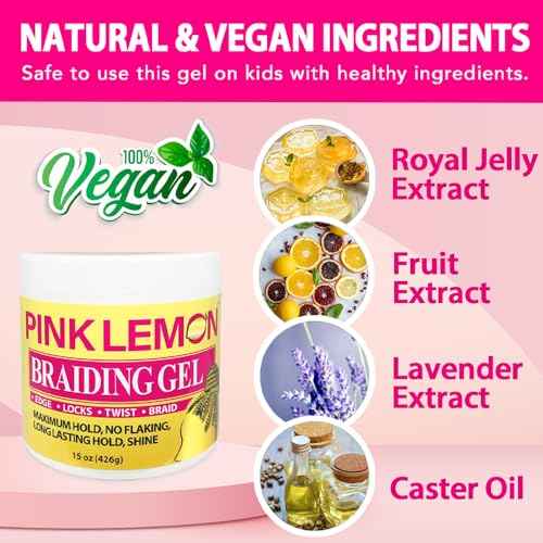 PINK LEMON Braiding Gel- Maximum Hold, No Flaking, Long Lasting Hold, High Shine. For Micro, Inter, Dread, Faux, Loc, Twist, Braid, Edge. (15 oz)