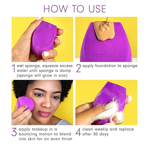 EcoTools Bioblender Makeup Sponge, Compostable Makeup Blender, For Liquid & Cream Foundation, Sustainable, Seamless Application, Eco-Friendly Beauty Sponge, Cruelty-Free & Latex Free, 1 Count