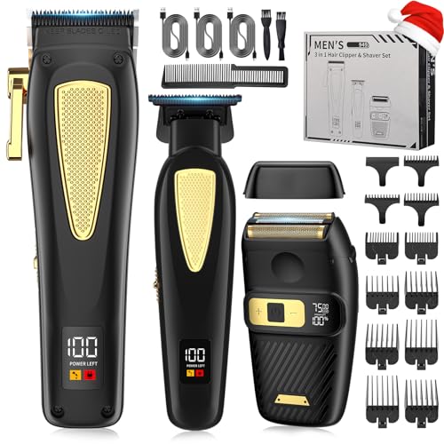 Zeuti Hair Clippers,Mens Beard Trimmer,Electric Razor for Men,Professional Hair Cutting Kit & Zero Gap T-Blade Trimmer & 7500 RPM Foil Shaver with LCD Display,Mens Gift