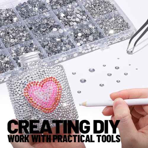 FANDAMEI Silver Rhinestones, 15000 PCS Resin Rhinestone, Non Hotfix Gems for Crafting, Flatback Rhinestones for Crafting, Clear Rhinestone for Nails, Mixed Sizes 2/3/4/5/6mm