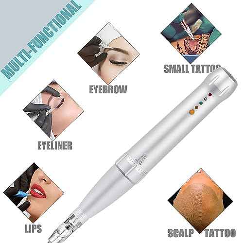 Permanent Eyebrow Makeup Corded Tattoo Pen Kit for Eyebrow Lip Eyeliner Eyebrow Makeup Wired Tattoo Machine With 15 pcs Cartridge Needles Microblading Supply Ombre Powder Brows(Permanent Kit) (Snow)