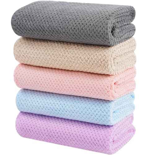 Microfiber Hair Towels, Waffle Hair Towel Set, Super Soft Highly Absorbent, Sturdy Quick Drying Turbans for Long, Thick, Curly Hair (5 Pack, 40" x 20")