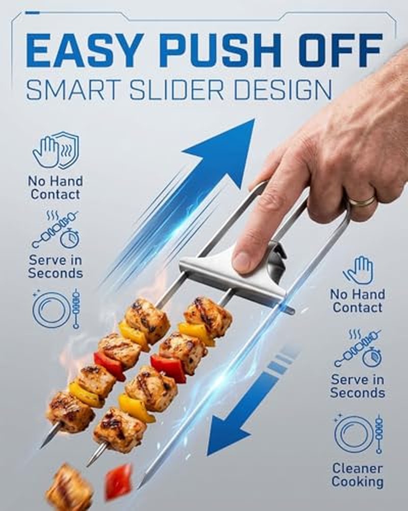 3-Prong Stainless Steel Skewers for Grilling Kabobs - Anti Spin