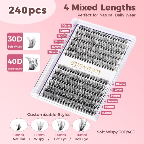 Eyelash Clusters Kit 240PCS 30D 40D Mixed 10-16mm