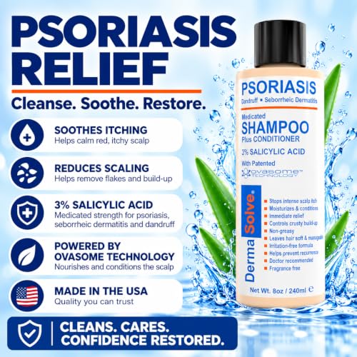 DermaSolve Medicated Scalp Shampoo & Conditioner Set for Psoriasis, Dandruff, Flaky Scalp - 8oz Pack of 2