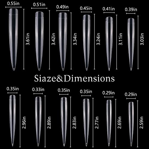 AddFavor 4XL Coffin Nail Tips Extra Long Clear Ballerina Full Cover False Fake Nails Artificial Nail Tips for Professional Acrylic Nails Salon and Home Manicure 120pcs Tips, 12 Sizes-7cm Length