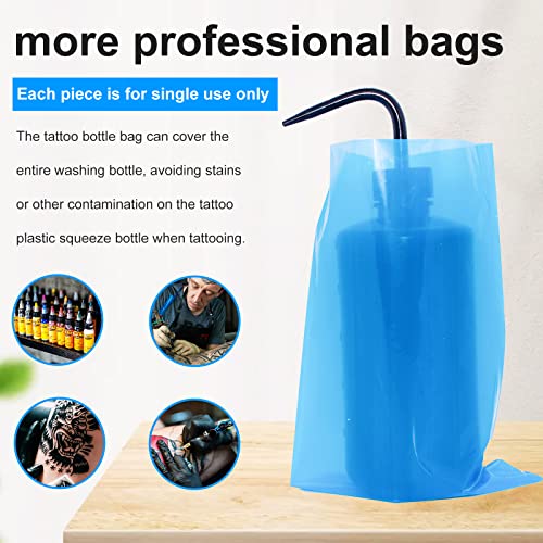 300pcs Tattoo Wash Bottle Bags,Thicken Disposable Squeeze Bottle Bags,for Tattoo Bottles Tattoo Supplies Tattoo Kits (Blue)