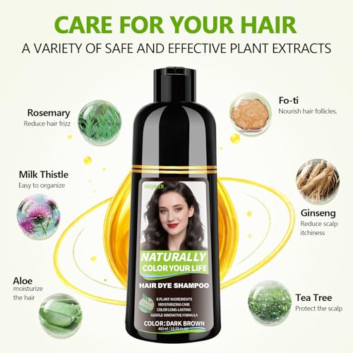 RKQNIER Dark Brown Hair Dye Shampoo for Gray Coverage - 15 Min