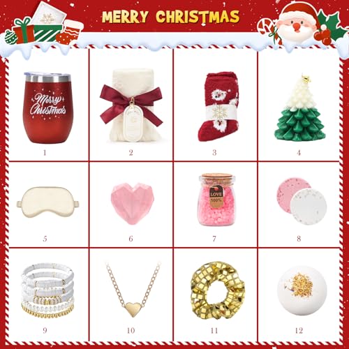Christmas Gift Baskets for Women, Christmas Advent Calendars 2025 for Adult Women and Teen Girls, Luxury Spa Self Care Christmas Gifts Basket Countdown Calendar for Mom Wife Girlfriend Red
