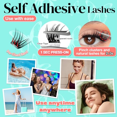 Self-Adhesive Lash Clusters Kit - 120pcs No Glue Eyelashes