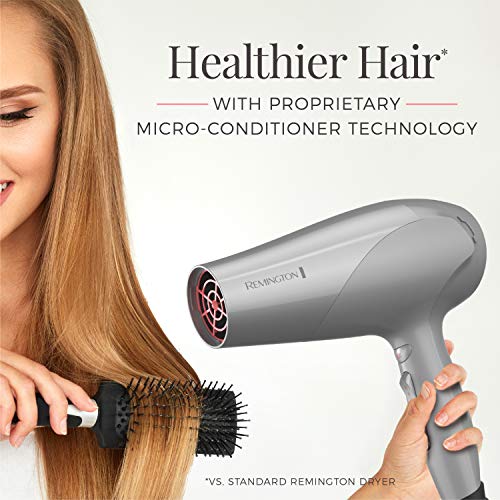 Remington Damage Protection Hair Dryer with Ceramic Ionic Tourmaline Technology, Grey, Diffuser and Concentrator, 3 Piece Set
