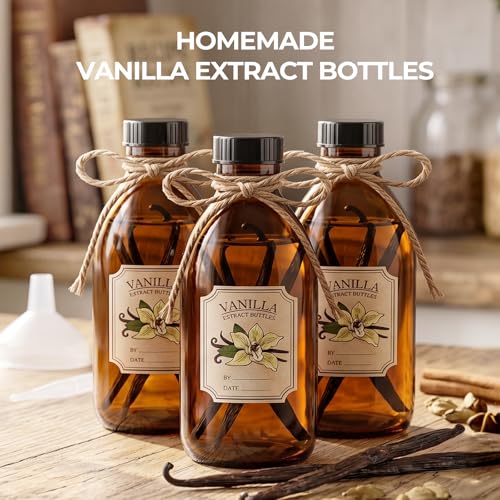 48-Pack 8oz Amber Glass Bottles with Caps & Labels for Extracts