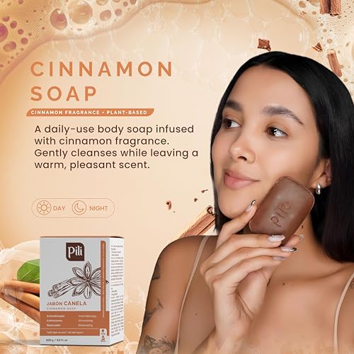 Pili Natural Cinnamon Soap Bars (3 Pack). Face and Body Soap Bars for Women, Men, Teens and All Skin Types. Jab?n de Canela. 3.5 oz each.