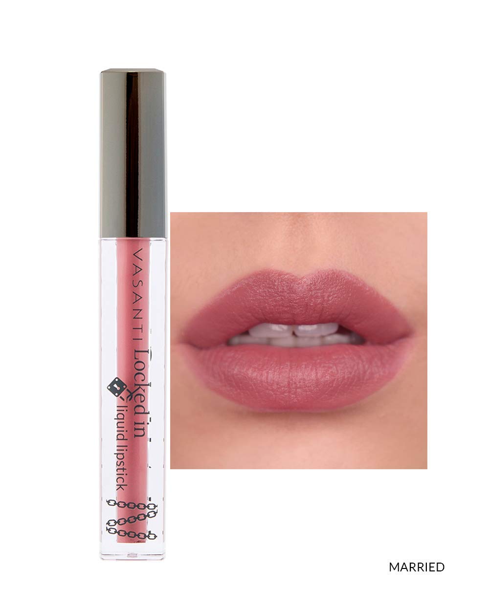 VASANTI Locked in Liquid Lipstick - Married (Natural Pink) - High Pigmented Waterproof Vegan Friendly Paraben-Free Matte Beauty Lips Liquid Lipstick - Paraben-Free, Never Tested on Animals