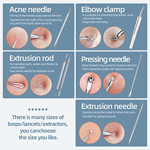 JPNK Silver Blackhead Remover Kit - Comedone Extractor for Acne & Blemishes