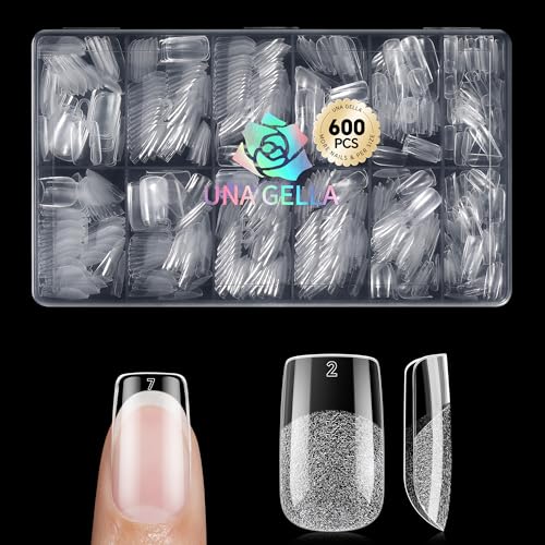 UNA GELLA 600 Pcs Short Square Gel Nail Tips - Pre Etched Full Cover