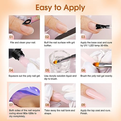 ROSALIND Poly Nail Gel Kit with Drill -14 Colors + 75 Nail Art Accessories Kit Nude Pink Series Poly Gel with Big Uv Light 48W and Electric Nail Drill Poly Nail Gel Starter Kit with Everything Gift