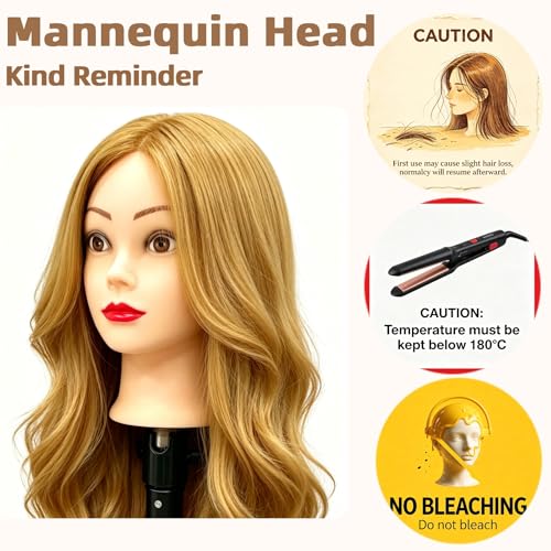 28" Light Auburn Mannequin Head with Synthetic Hair for Styling
