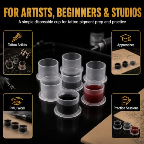 Extra Large 250pcs Tattoo Ink Caps with Base - Clear Disposable Pigment Cups for Permanent Makeup & Large Shading