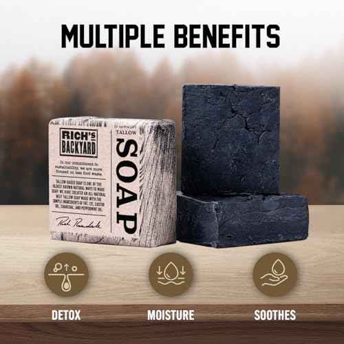 RICH'S BACKYARD All-Natural Handcrafted Beef Tallow Soap ? Moisturizing & Deep Cleansing | Charcoal & Peppermint Oil | No Artificial Ingredients | Sustainably Sourced | 7 oz Bar
