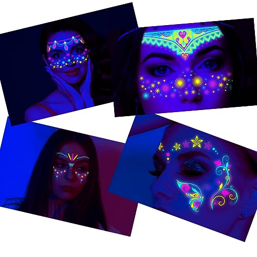 Neon UV Glow in Dark Temporary Tattoos - Waterproof Face Stickers