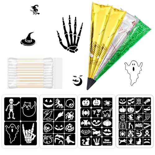 Temporary Tattoos Stencils Kit,Temporary Tattoos Kit - 4 Pcs 4 Color(Maroon,Black,Cherry red,Green) Ink with Gloves,DIY Body Art Painting for Women Men Adults Kids