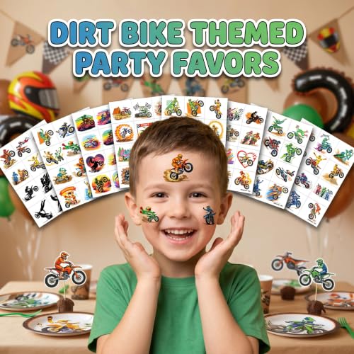 Dirt Bike Temporary Tattoos for Kids - 60 Pre-Cut Motocross Designs