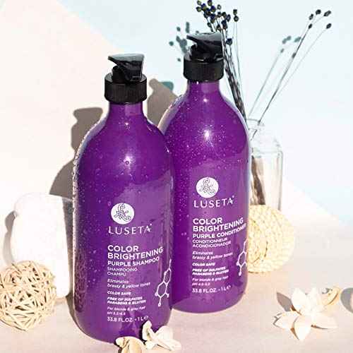 L LUSETA Color Brightening Purple Shampoo and Conditioner Set for Blonde and Gray Hair, Infused with Cocos Nucifera Oil to Help Nourish, Moisturize and Condition Hair, 2x33.8oz