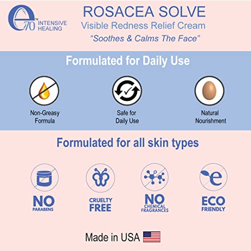 e70 Rosacea Solve - Redness Relief Cream - Face Moisturizer For Rosacea & Acne Prone Skin - Sensitive Skin Care With Organic Ingredients, Almond Oil, Licorice & Chamomile Extracts - No Parabens