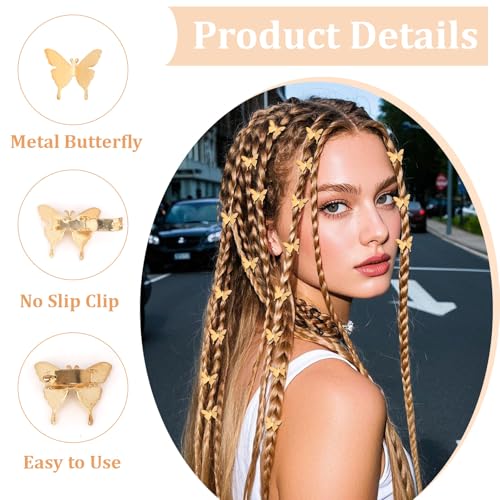 Gold Butterfly Hair Clips for Women & Girls - 20 Pcs Mini Metal Braid Accessories