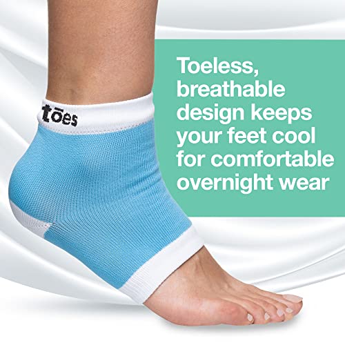 ZenToes Moisturizing Heel Socks Blue 2 Pairs - Cotton Gel-Lined Toeless Night Socks for Dry Cracked Heels