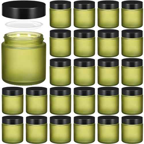 Norme 24 Pcs 4 oz Glass Jars with Lids Leakproof Round Airtight Empty Cosmetic Jars with Inner Liners Lid for Storing Lotions Powder Ointments Candle Making Tins (Pea Green)