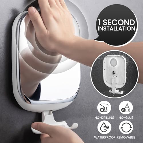 TAILI Shower Mirror Fogless for Shaving & Double Layer Soap Dish, Anti Fog Shaving Mirror NO-Drilling & Removable, Fogless Mirror Shatterproof & Waterproof