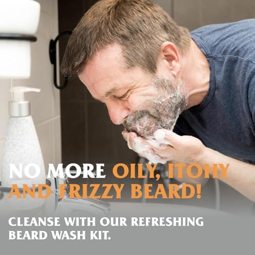 Beard Wash, Beard Conditioner w/Tea Tree Oils, Reduces Beard Dandruff & Relieves Itching, Strengthens, Softens and Nourishes Dry & Coarse Beards - Beard Shampoo w/Beard Brush 2 x 4 Fl Oz