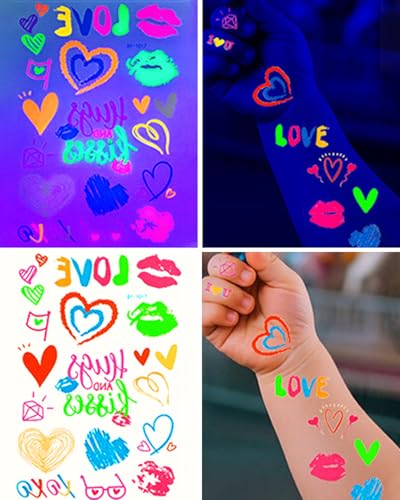 Glow in the Dark Temporary Tattoos, 8 Sheets 120+ Neon Designs