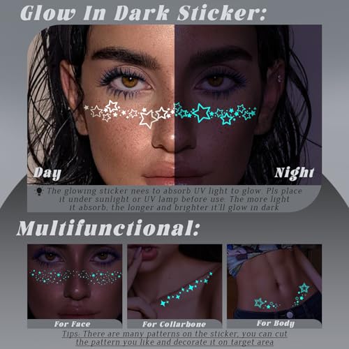 Glow in Dark Glitter Freckles Tattoo Stickers - 7 Sheet Set