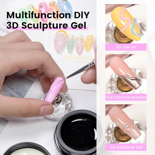 RARJSM Clear 3D Sculpting Gel for Nail Art Chrome Effects & Charm Adhesive