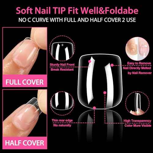 UNA GELLA Extra Short Square Nail Tips XS Short Square Gel Tips 216pcs Press On Nails Full Cover 12 Sizes Clear Fake Nails Extension for Home DIY Nail Salon Soft Gel Tips