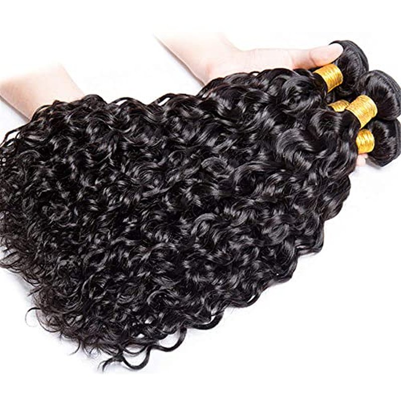 12" Natural Black Water Wave Human Hair Bundles - 3 Pack