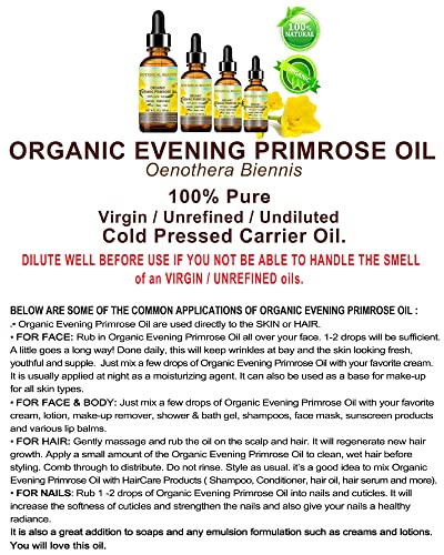 Botanical Beauty EVENING PRIMROSE OIL 100% Pure Natural Undiluted Unrefined Virgin Cold Pressed Carrier Oil. 0.5 Fl.oz.- 15 ml for face, skin, hair, nails