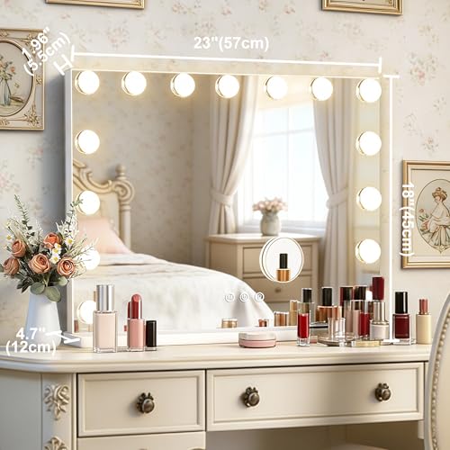 Hollywood Vanity Mirror with Lights, 23" x 18", 15 Bulbs, USB Charging