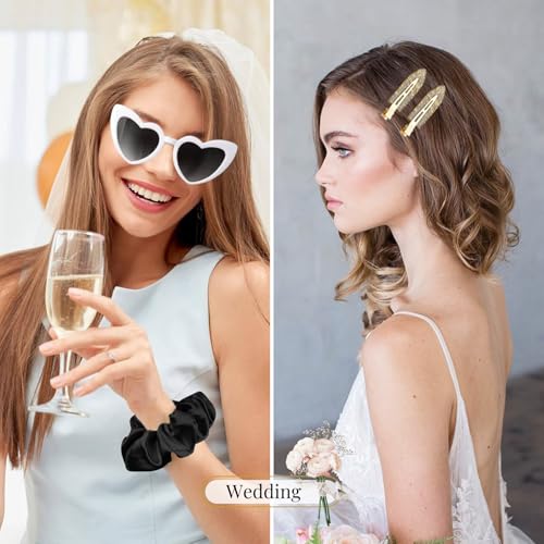 Bridesmaid Hair Clips & Silk Scrunchies Gift Set – 12 Pcs, Rose Gold Text