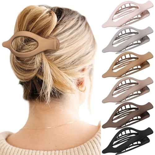 French Concord Hair Clips - 6Pcs Side Slide Volume Clips for Women Girls, Strong Hold No Slip Grip, Thick or Thin Hair (Matte Finish, L:4.6 IN, W:1.97IN)