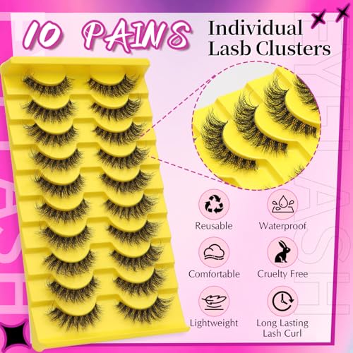 3D Wispy False Eyelashes - 10 Pairs Fluffy Cluster Lashes