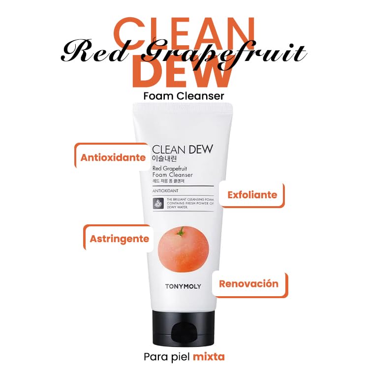 TONYMOLY Clean Dew Foam Cleanser, Red Grapefruit, 6 Fl Oz