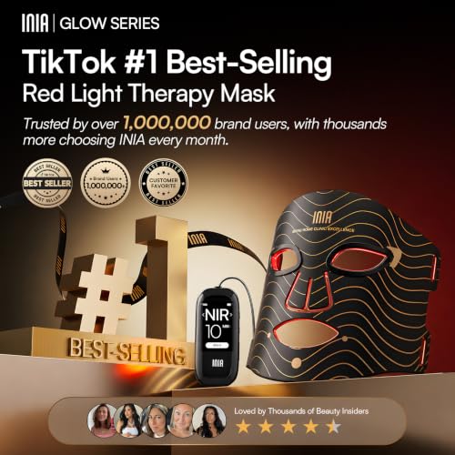 INIA Black Red Light Therapy Face Mask 850nm NIR & Red/Blue LEDs, 4 Modes